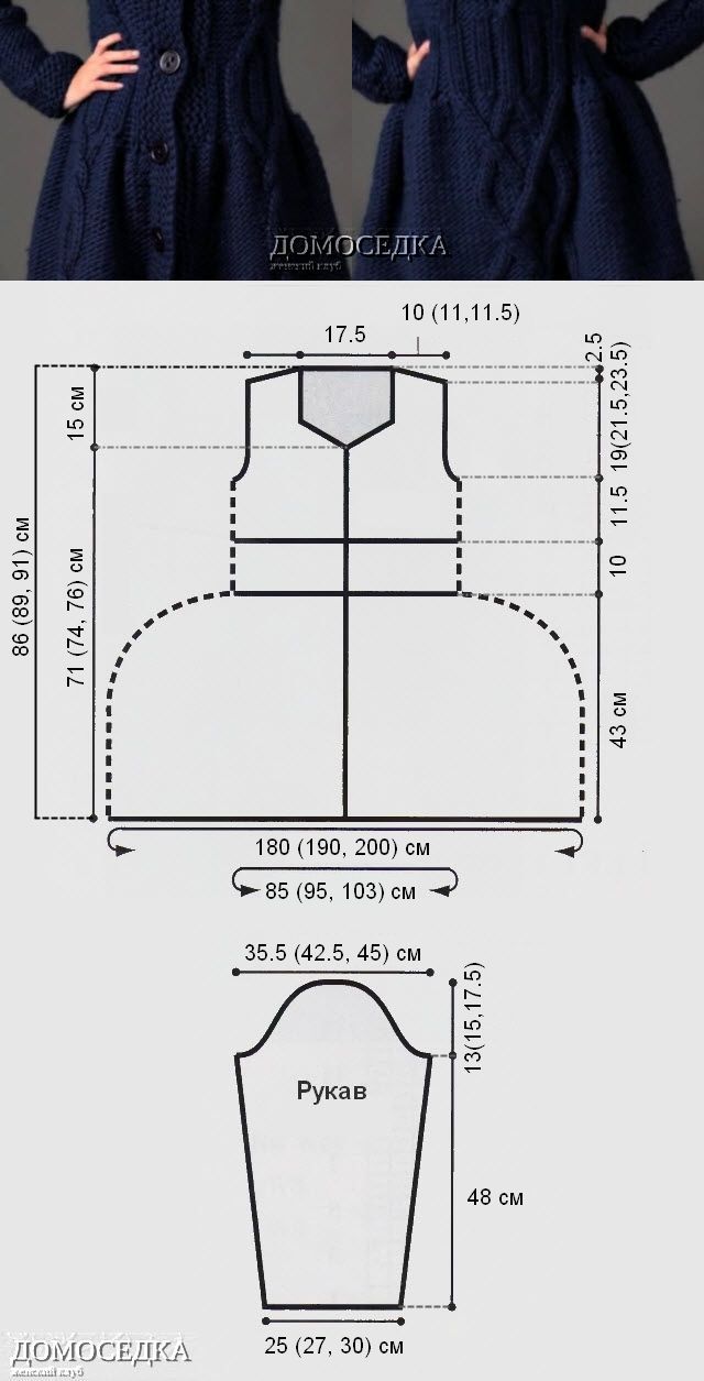 Вязаное пальто большого размера спицами для женщин схемы и описание
